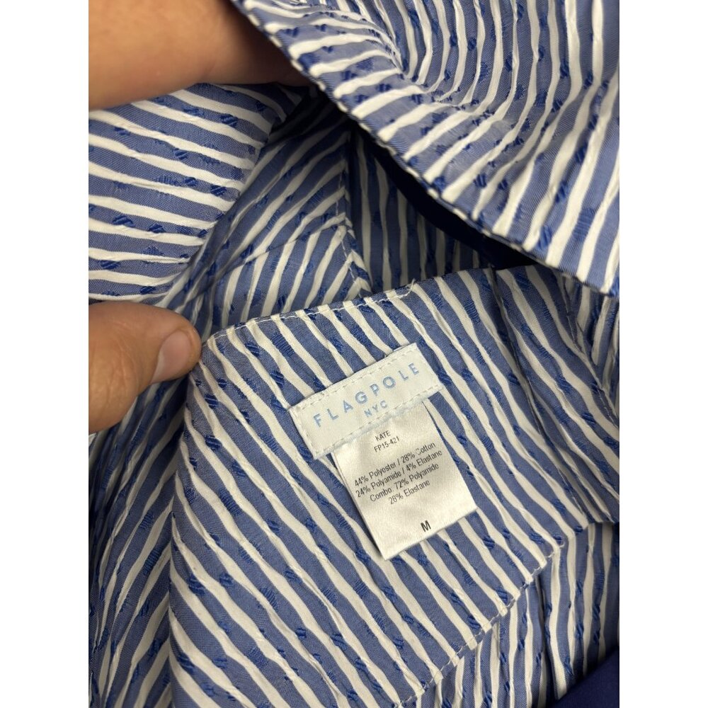 Flagpole NYC Dress Womens Medium Blue White Stripe Colorblock Kate Belted Maxi - Picture 12 of 12